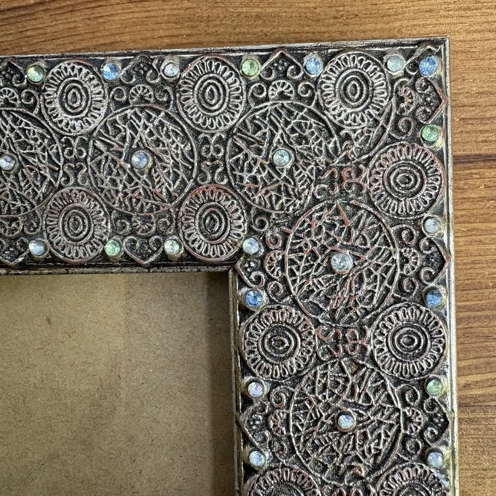 Pier 1 Imports Bronze Tone Rhinestone Embossed 5x7 Picture Frame Tabletop Decor
